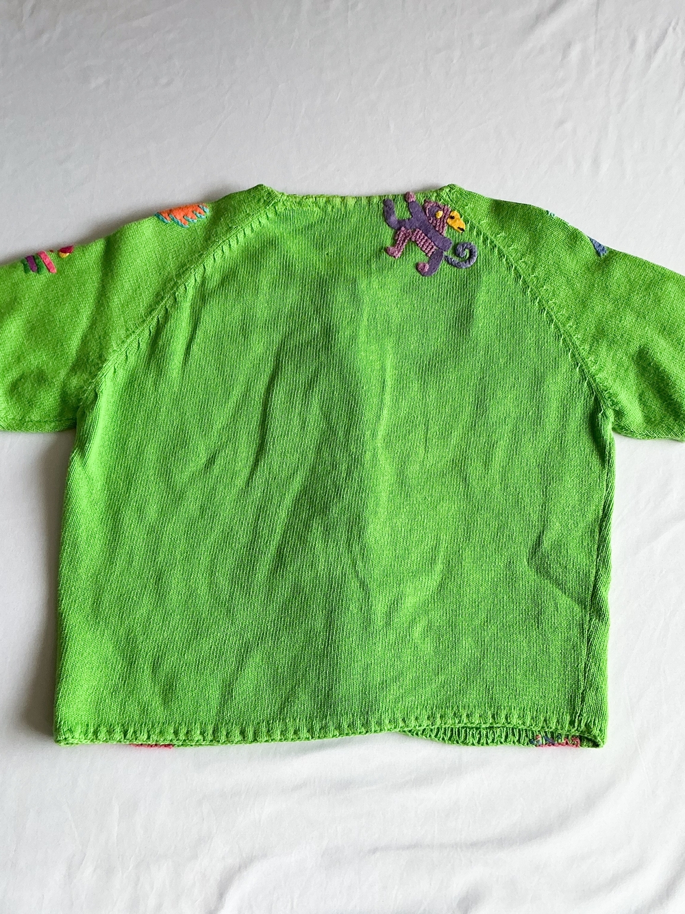 Vtg Michael Simon Animal Cardigan Sweater Bright Green Jungle Safari Knit Sz Med - Picture 10 of 15